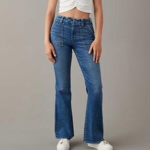 AMERICAN EAGLE |  Super High-Rise Flare Jeans Blue Denim Women’s Size 2 X-Long
